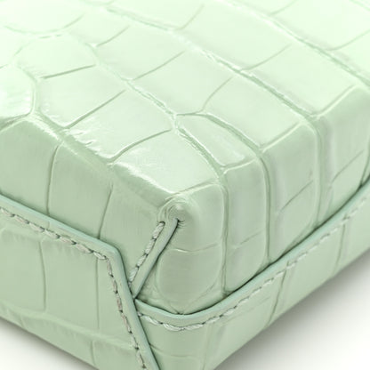 Balenciaga Shiny Calfskin Logo Crocodile Embossed Shopping Phone Holder Bag Light Green Black 12 of 12