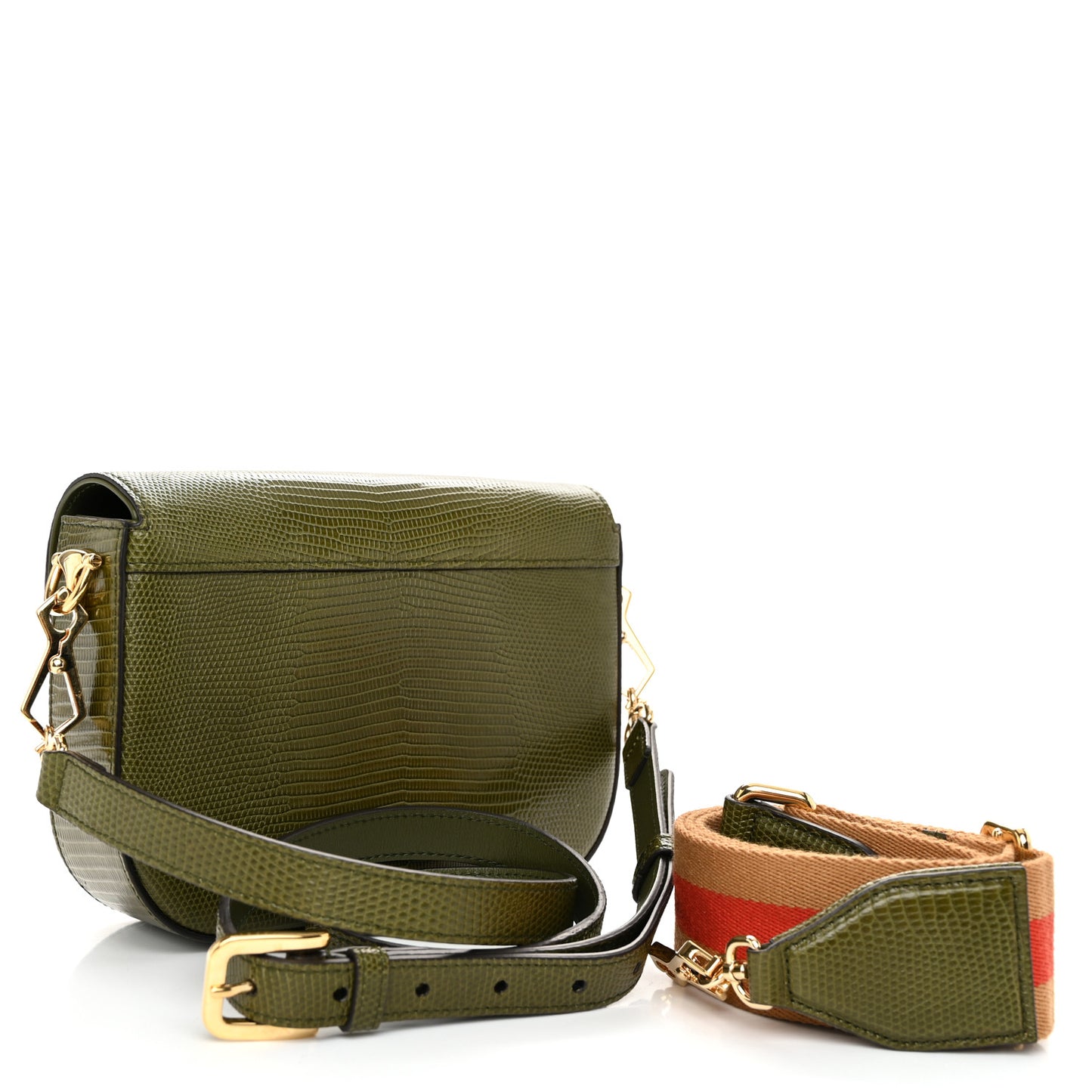 Lizard Web Mini Horsebit 1955 Shoulder Bag Green