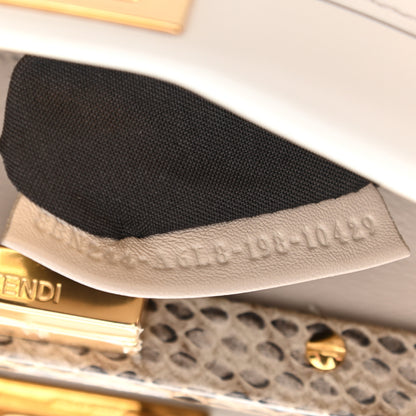 Fendi Nappa Elaphe Woven Handle Mini Peekaboo Iconic Satchel White Grigio Polvere 8 of 11