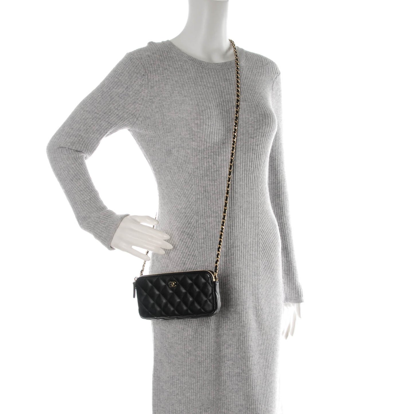 Lambskin Quilted Small Clutch With Chain Black