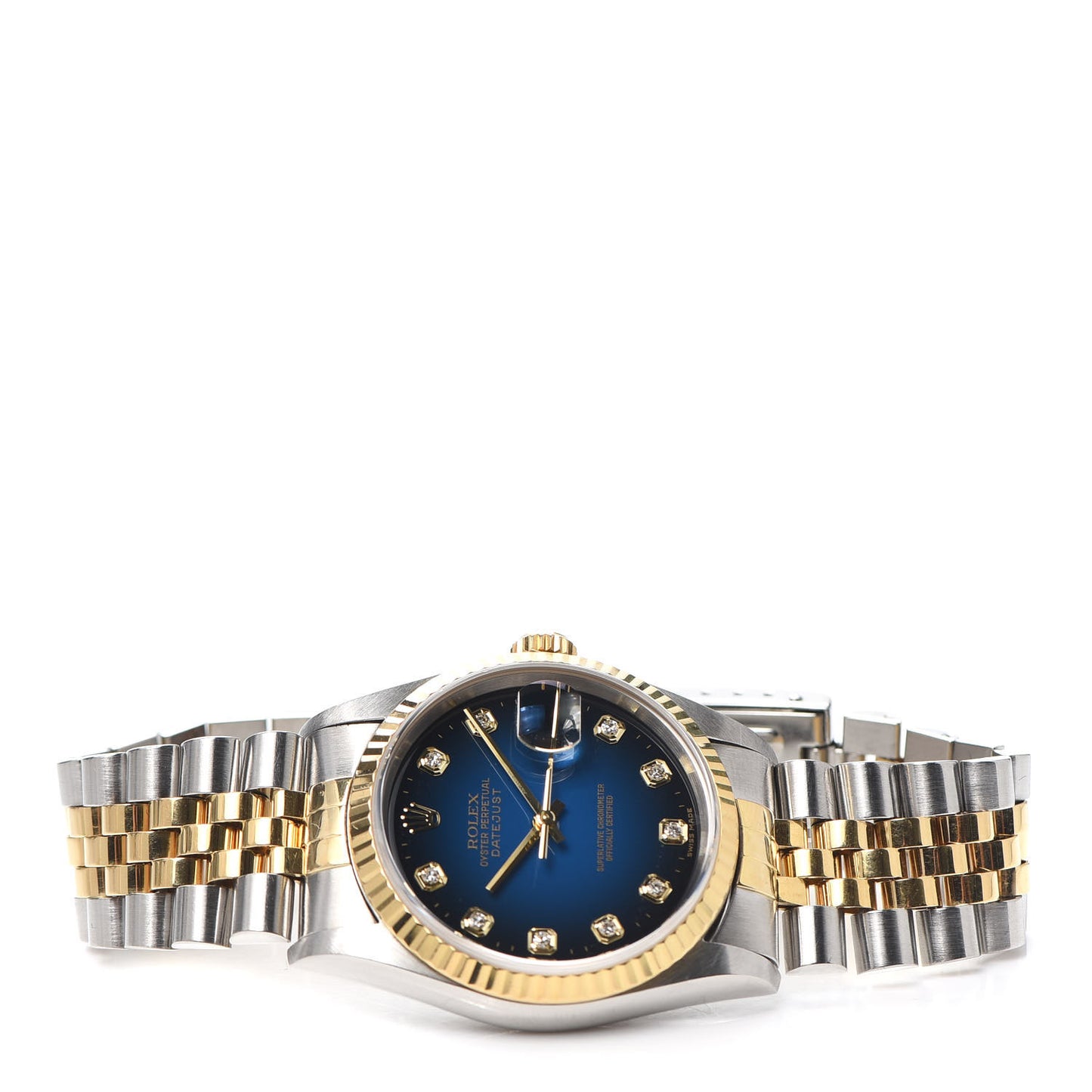 Stainless Steel 18K Yellow Gold Diamond 36mm Oyster Perpetual Datejust Watch Blue 16233