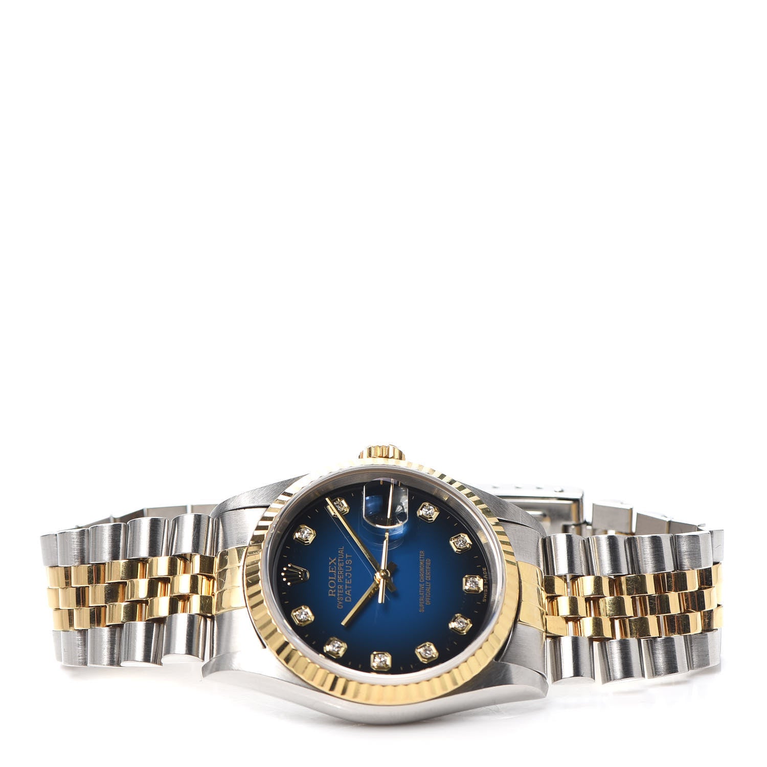 Rolex Stainless Steel 18K Yellow Gold Diamond 36mm Oyster Perpetual Datejust Watch Blue 16233 2 of 5