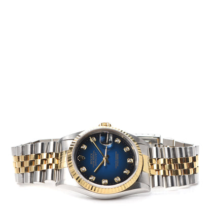 Rolex Stainless Steel 18K Yellow Gold Diamond 36mm Oyster Perpetual Datejust Watch Blue 16233 2 of 5