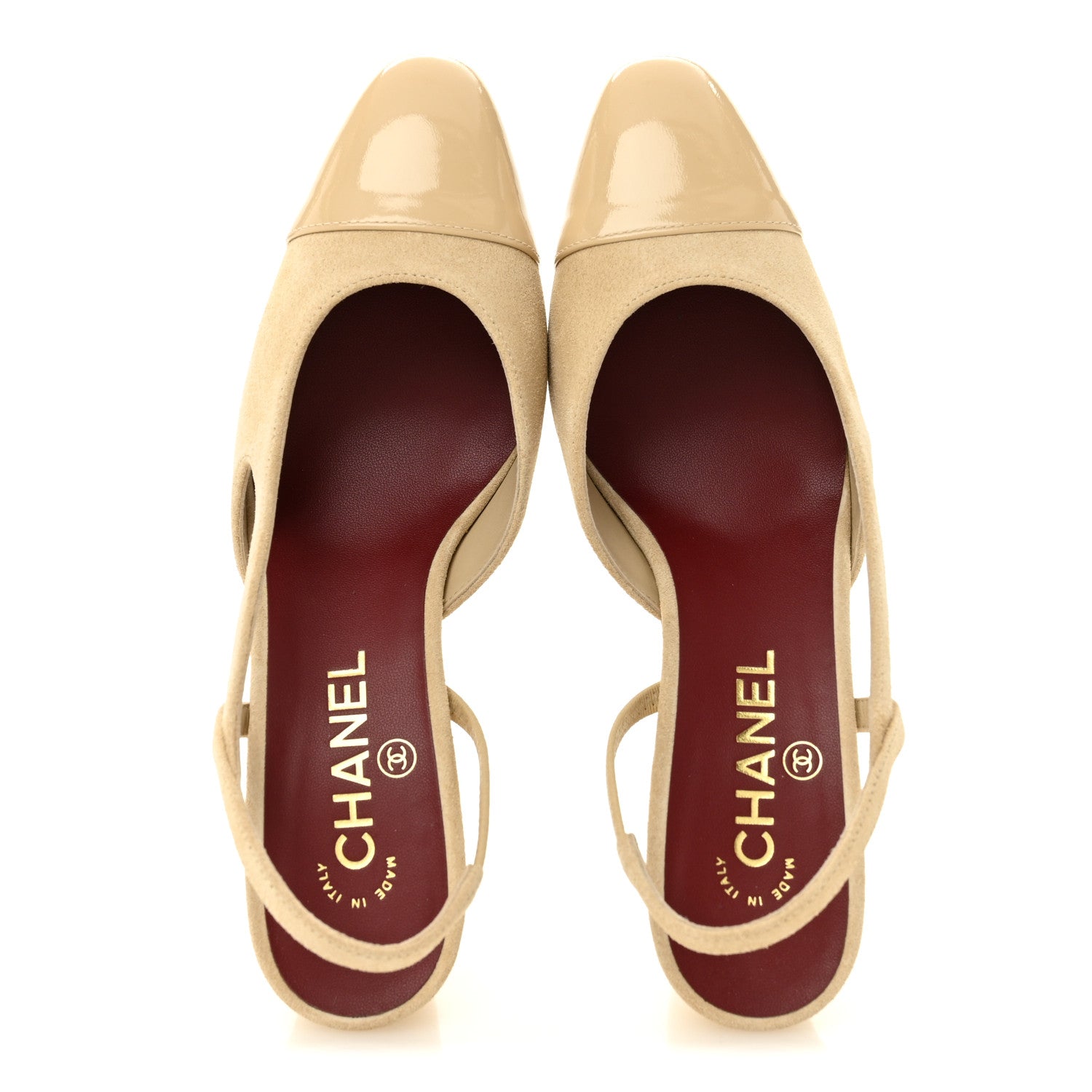 Chanel Suede Patent Cap Toe CC Slingback Pumps 38 Beige 2 of 10
