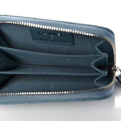 Chanel Lambskin Camellia Embossed Studded Zip Coin Purse Blue 5 of 10