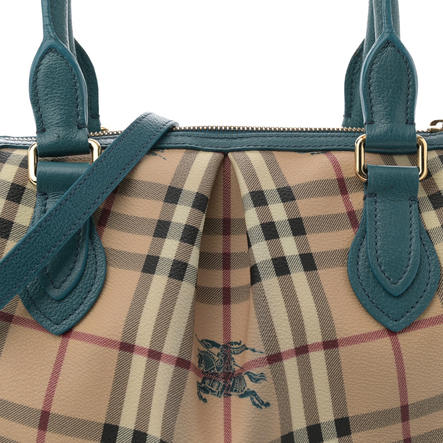 Burberry Haymarket Check Grainy Calfskin Pilgrim Satchel Blue 9 of 16