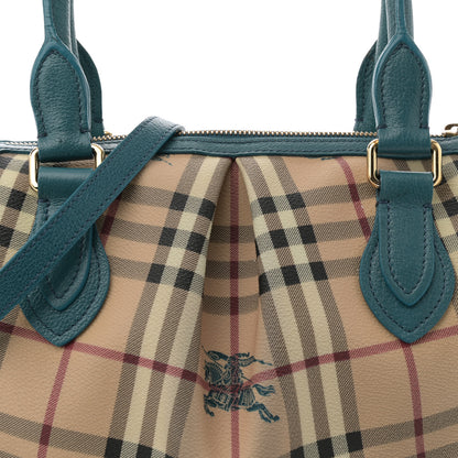 Burberry Haymarket Check Grainy Calfskin Pilgrim Satchel Blue 9 of 16