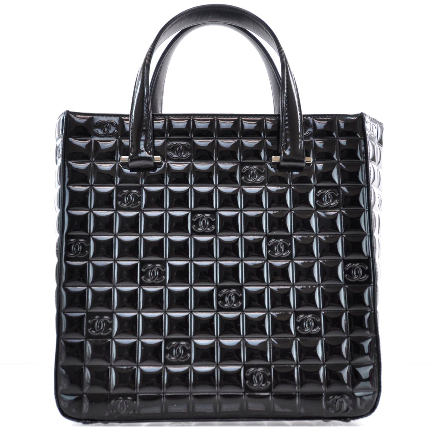 Patent Chocolate Bar Quilted Tote Black