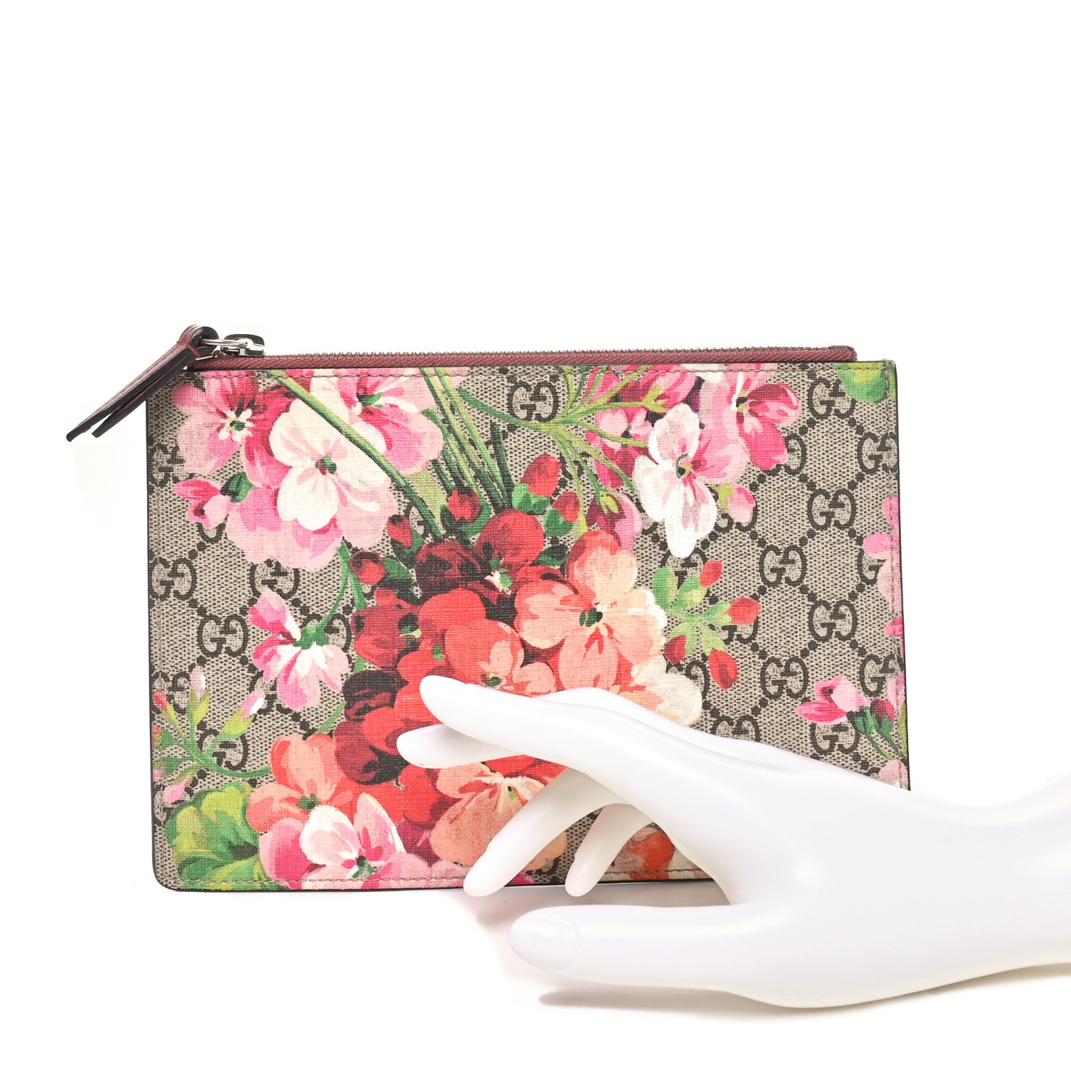 Gucci GG Supreme Monogram Blooms Small Zip Pouch Beige Multicolor Dry Rose 2 of 7