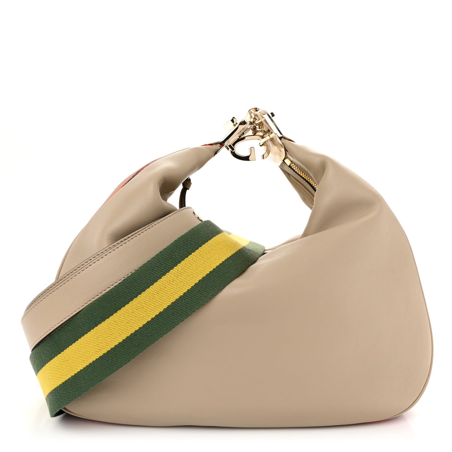 Aria Calfskin Web Large Attache Shoulder Bag Beige