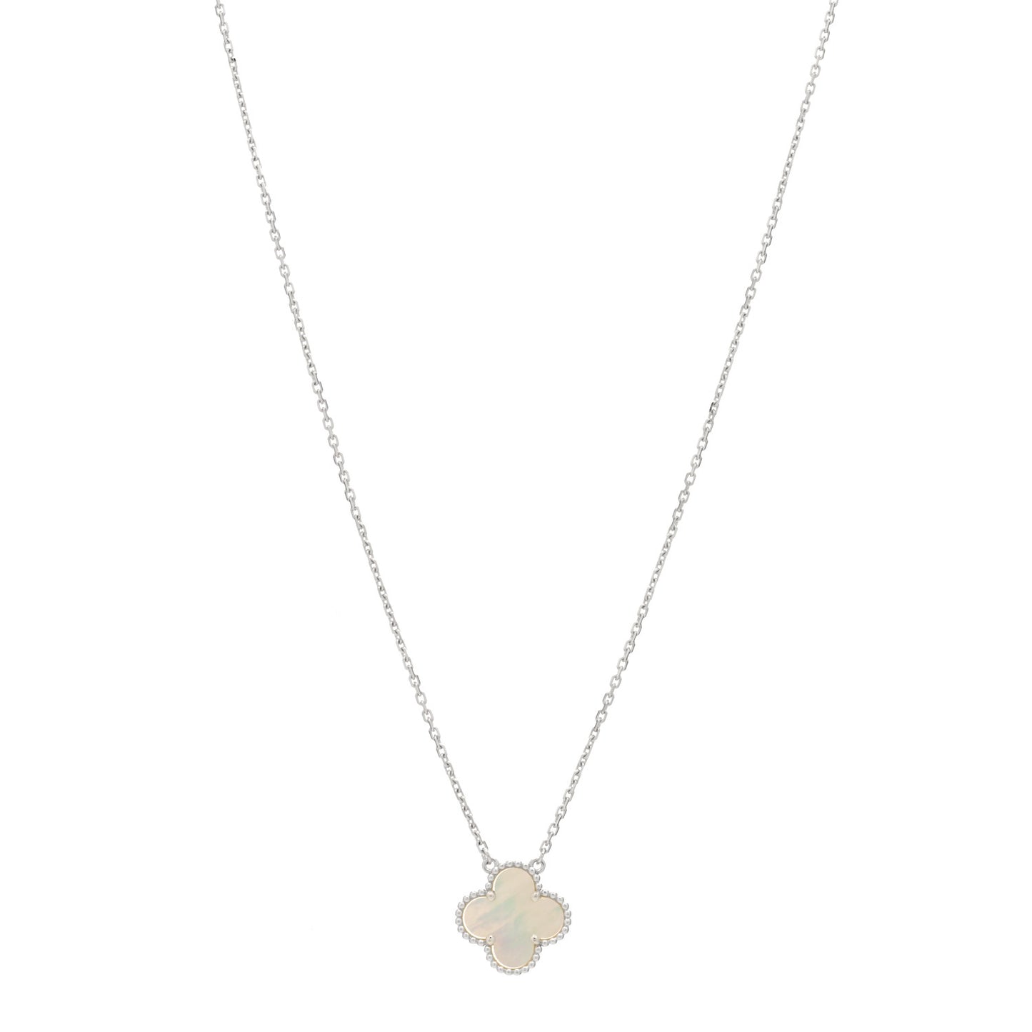 18K White Gold Mother of Pearl Vintage Alhambra Pendant Necklace