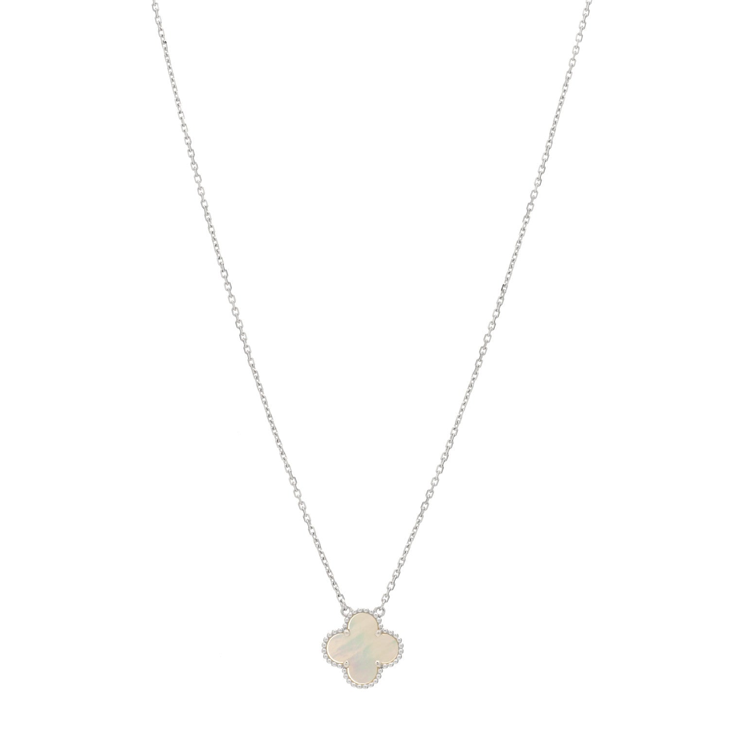 Van Cleef & Arpels 18K White Gold Mother of Pearl Vintage Alhambra Pendant Necklace 1 of 3