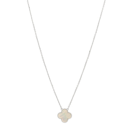 Van Cleef & Arpels 18K White Gold Mother of Pearl Vintage Alhambra Pendant Necklace 1 of 3