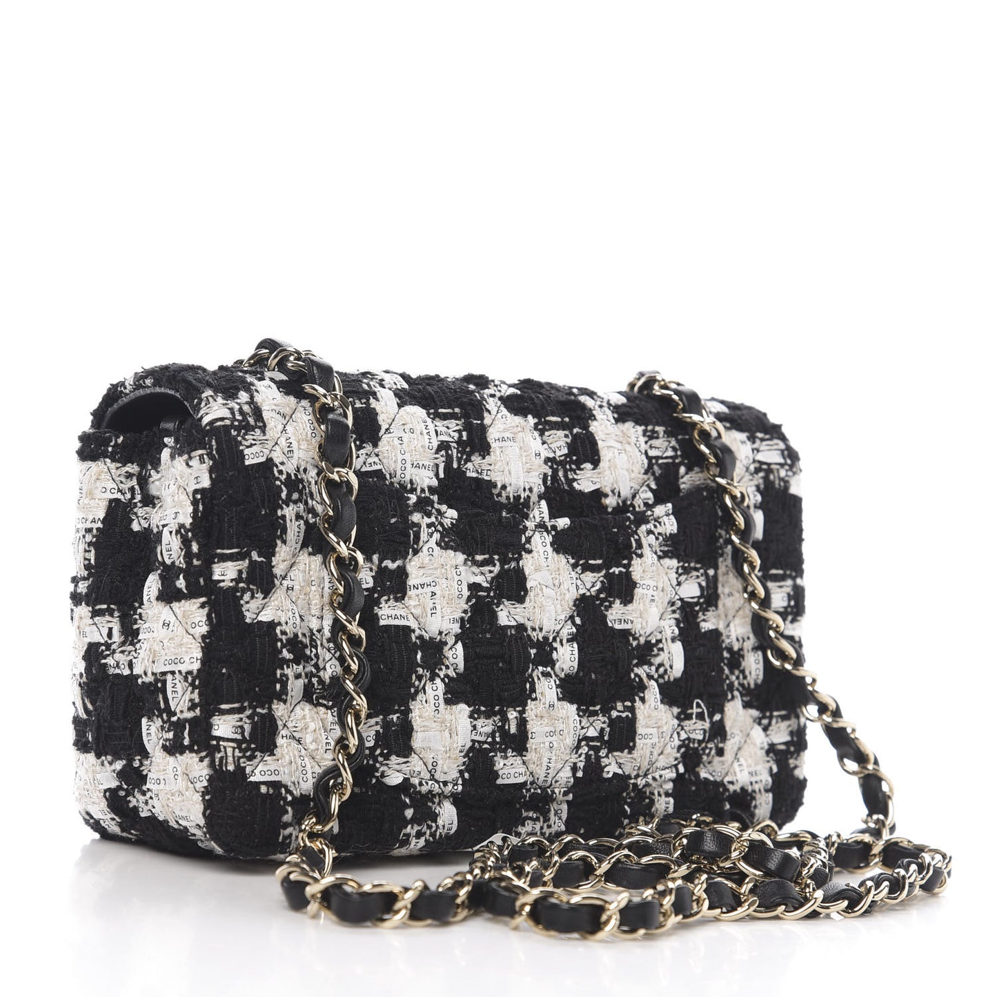Tweed Quilted Mini Rectangular Flap Black Ecru White