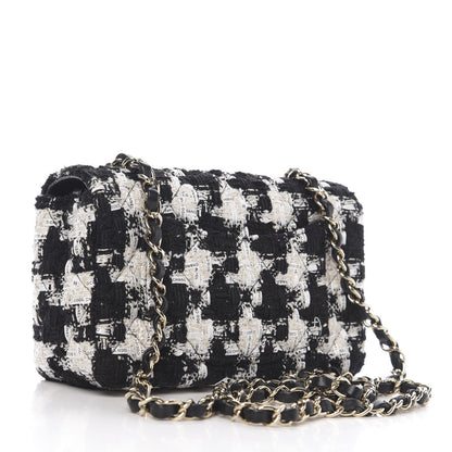 Chanel Tweed Quilted Mini Rectangular Flap Black Ecru White 2 of 10
