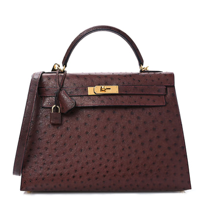 Hermes Ostrich Kelly Sellier 32 Marrone Fonce 1 of 15