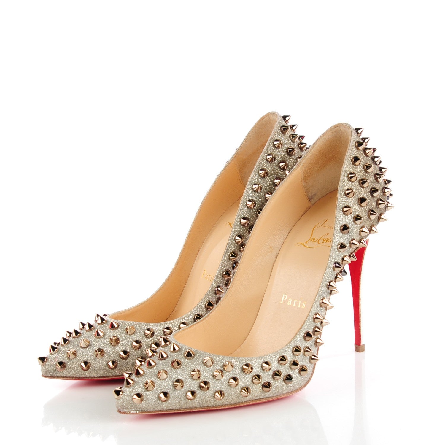 Christian Louboutin Glitter Follies Spikes 100 Pumps 36.5 Silver 3 of 7