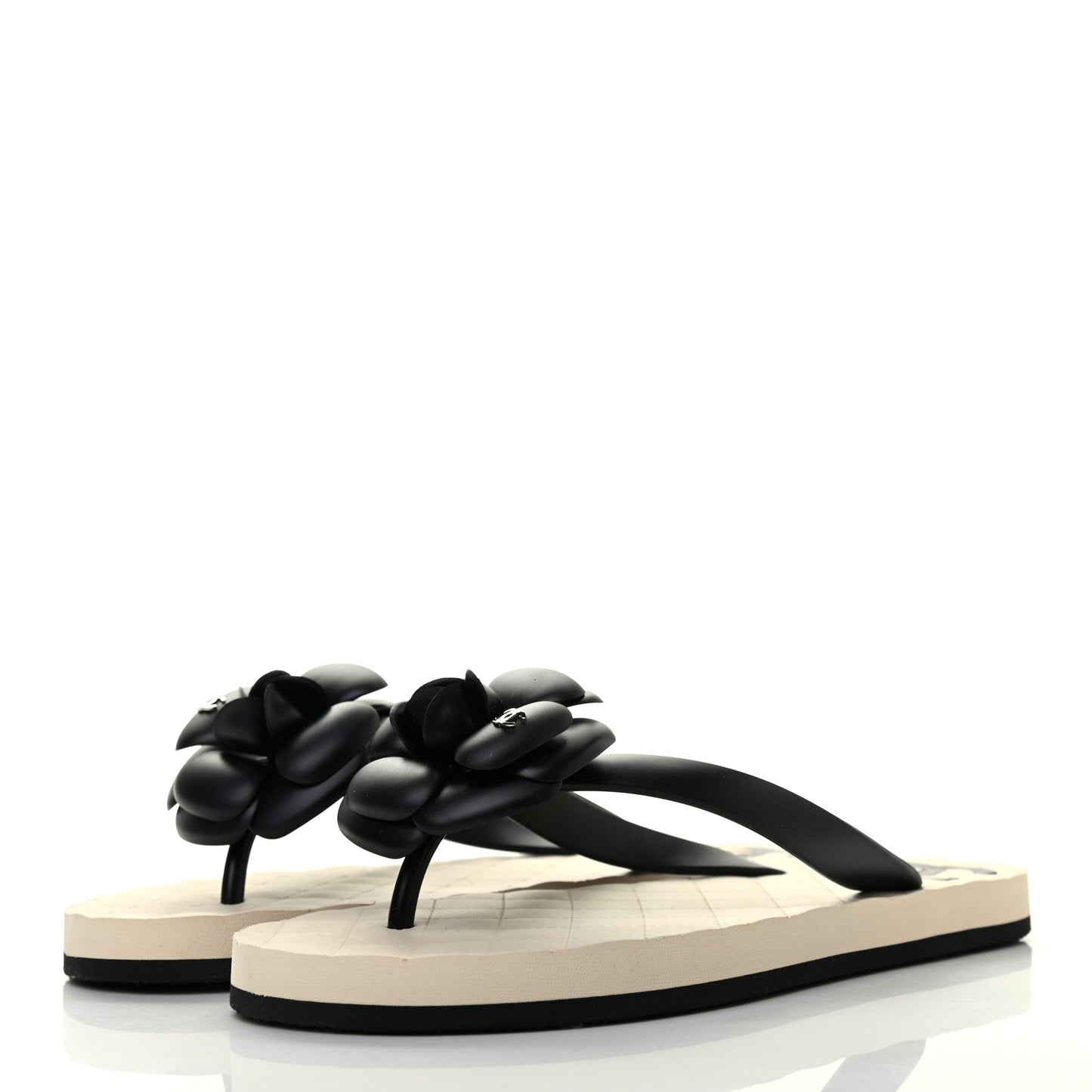 PVC Camellia Thong Sandals 37 Black