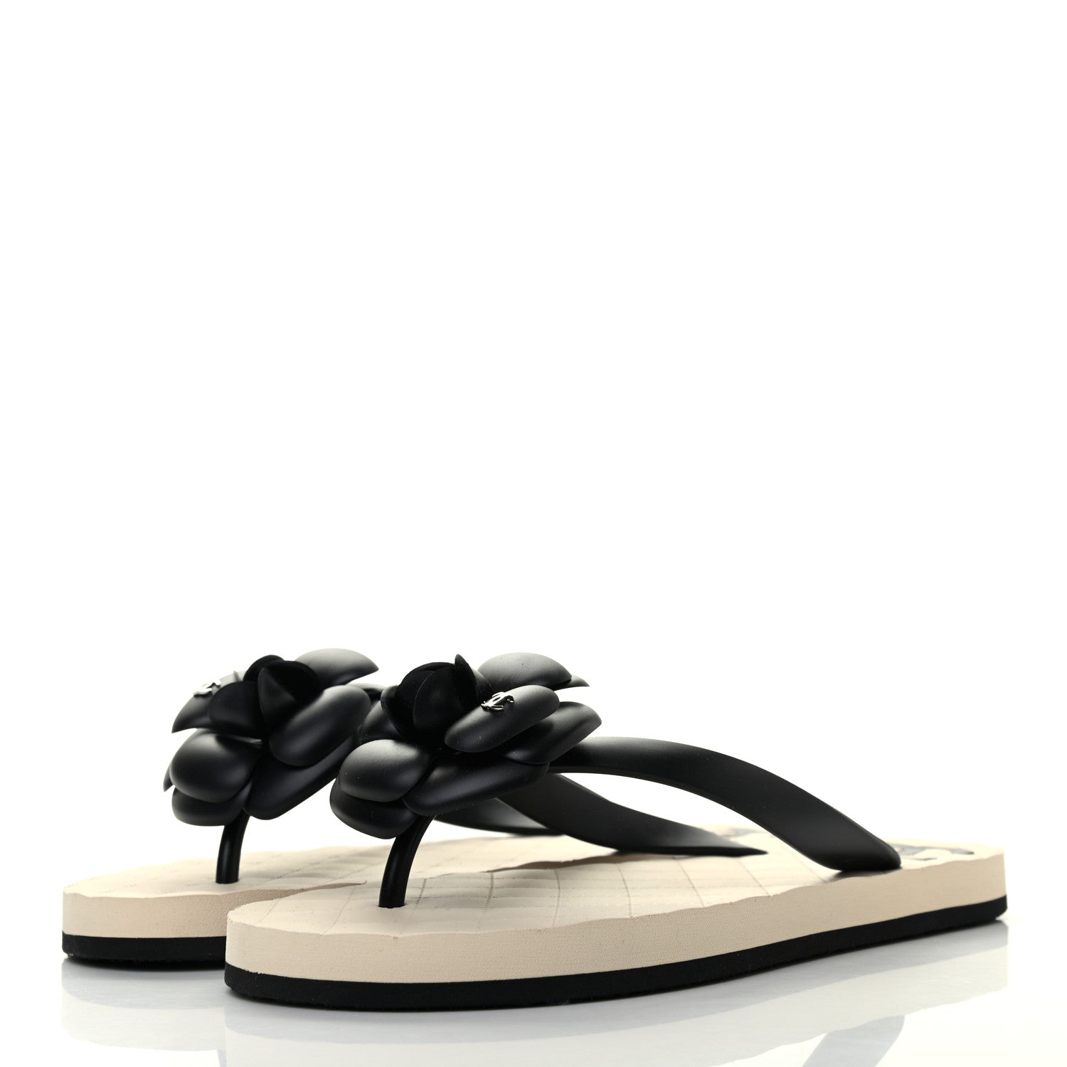 Chanel PVC Camellia Thong Sandals 37 Black 3 of 9
