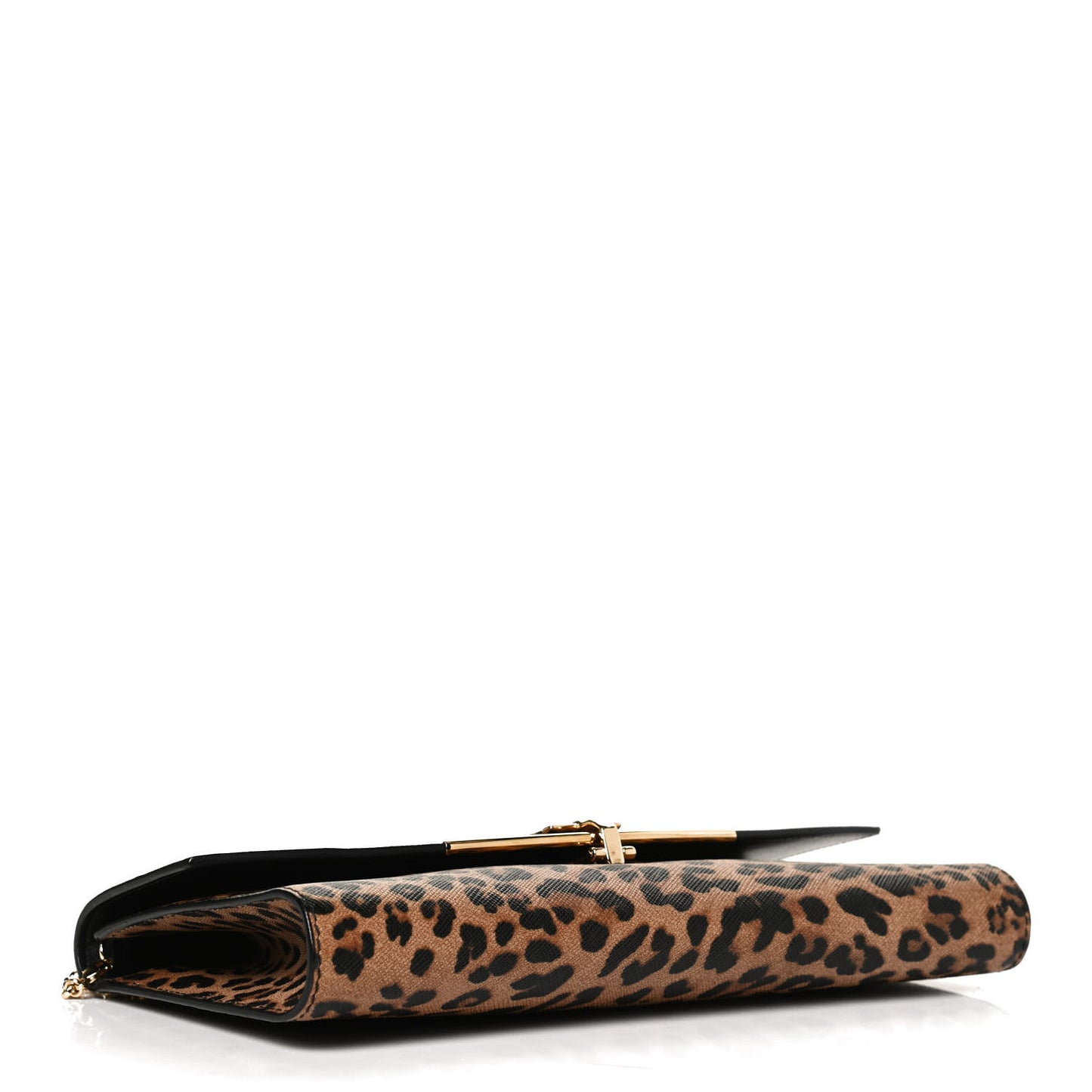 Grained Calfskin Leopard Print Gancio Shoulder Bag Black