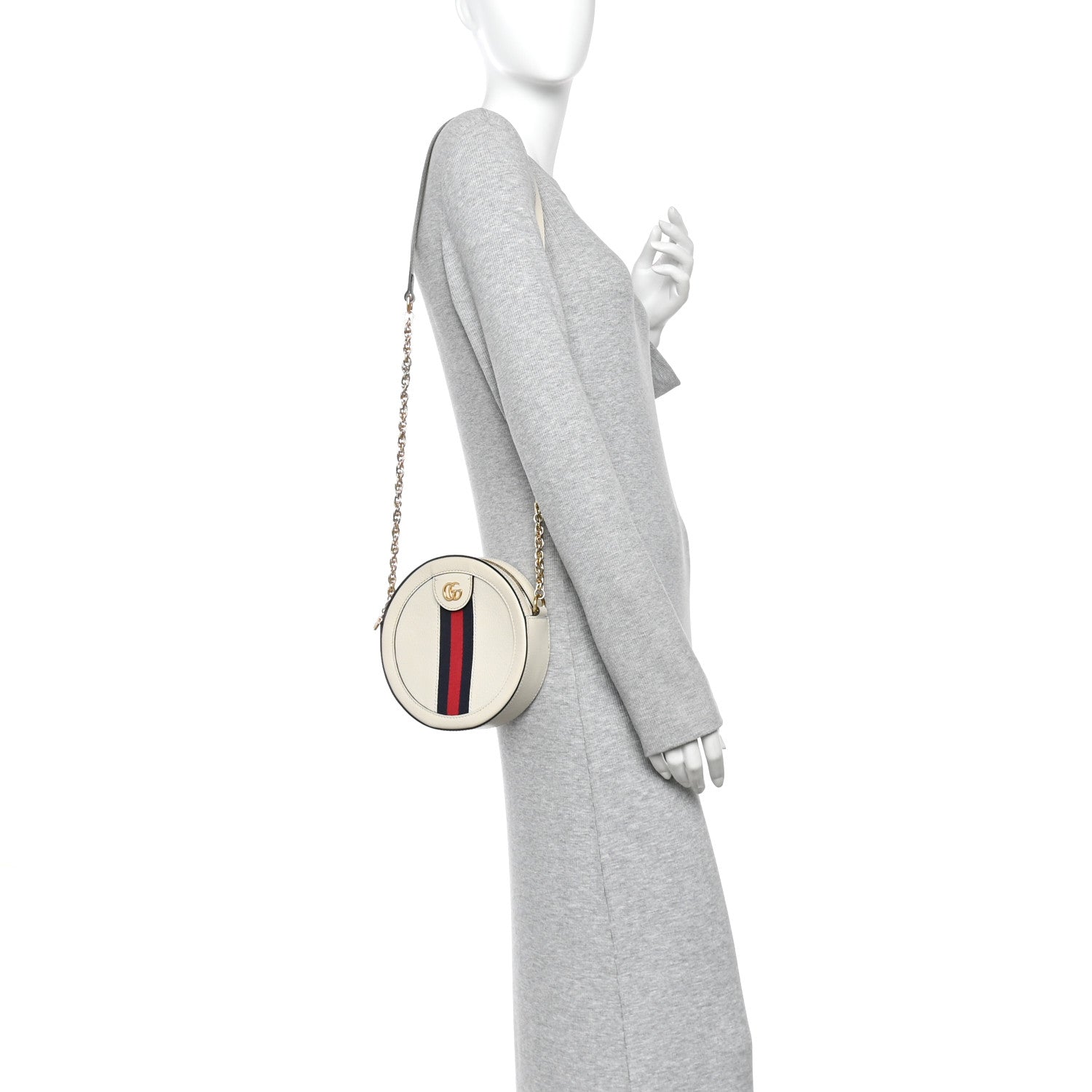 Gucci Textured Calfskin Web Mini Ophidia Round Shoulder Bag Mystic White 2 of 11