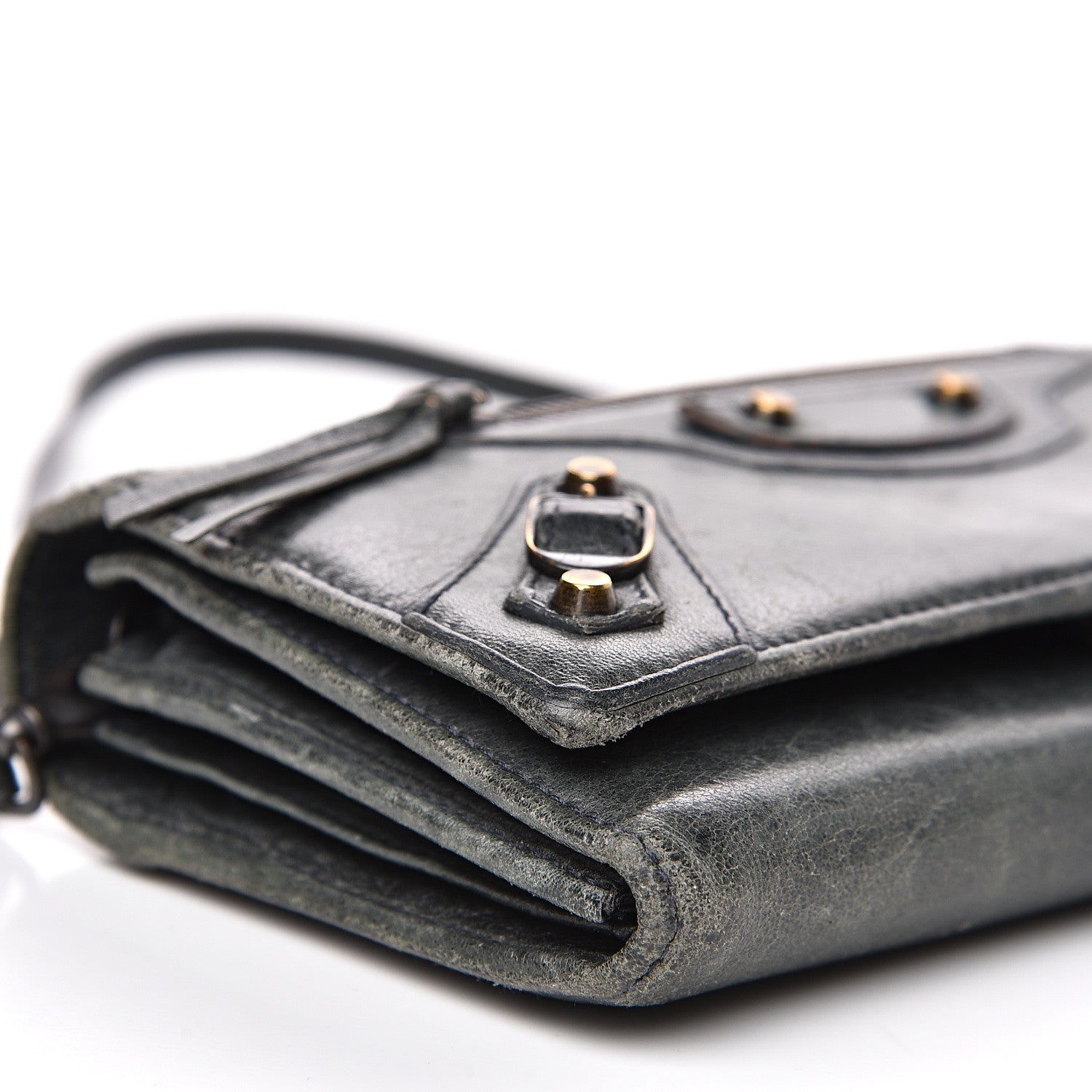 Balenciaga Agneau Classic Hardware Continental Wallet on Strap Anthracite 6 of 15