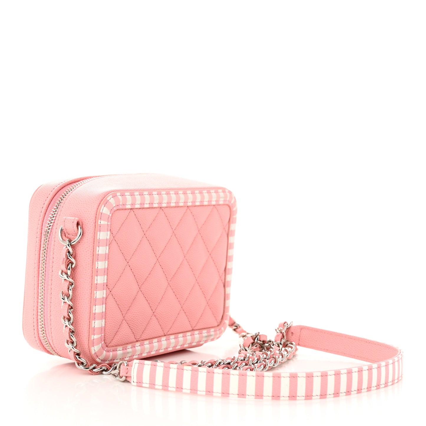 Caviar Quilted Striped CC Filigree Clutch With Chain Pink White