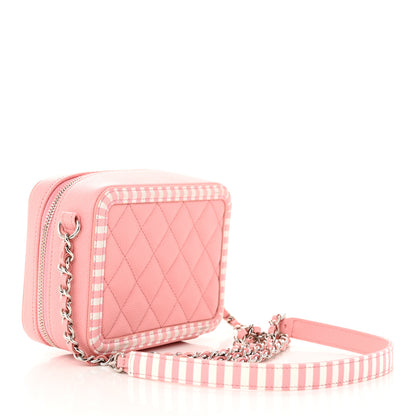 Chanel Caviar Quilted Striped CC Filigree Clutch With Chain Pink White 3 of 11