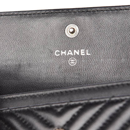 Chanel Lambskin Chevron Quilted Boy Card Holder Wallet Black 14 of 14