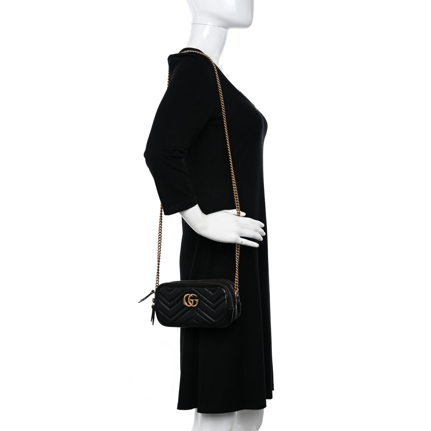Calfskin Matelasse Mini GG Marmont Chain Crossbody Bag Black