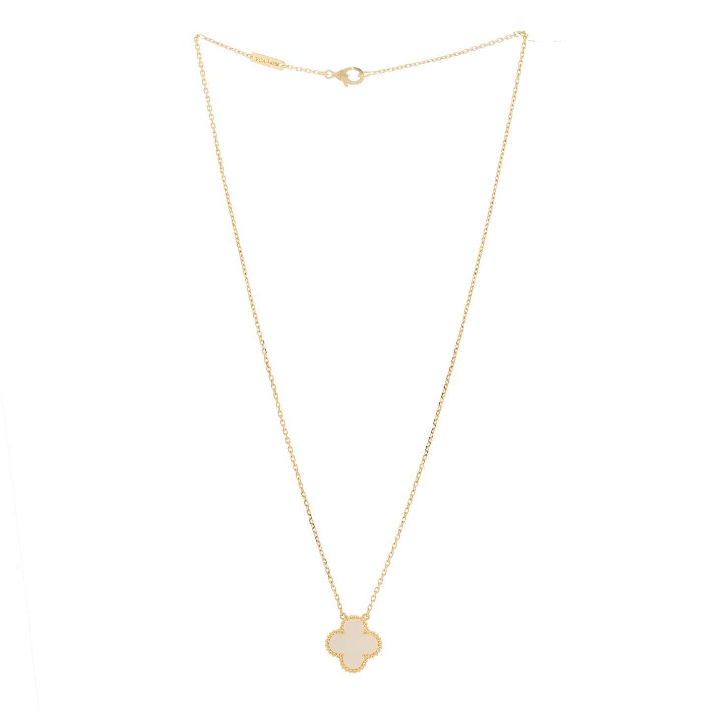 18K Yellow Gold Mother of Pearl Vintage Alhambra Pendant Necklace