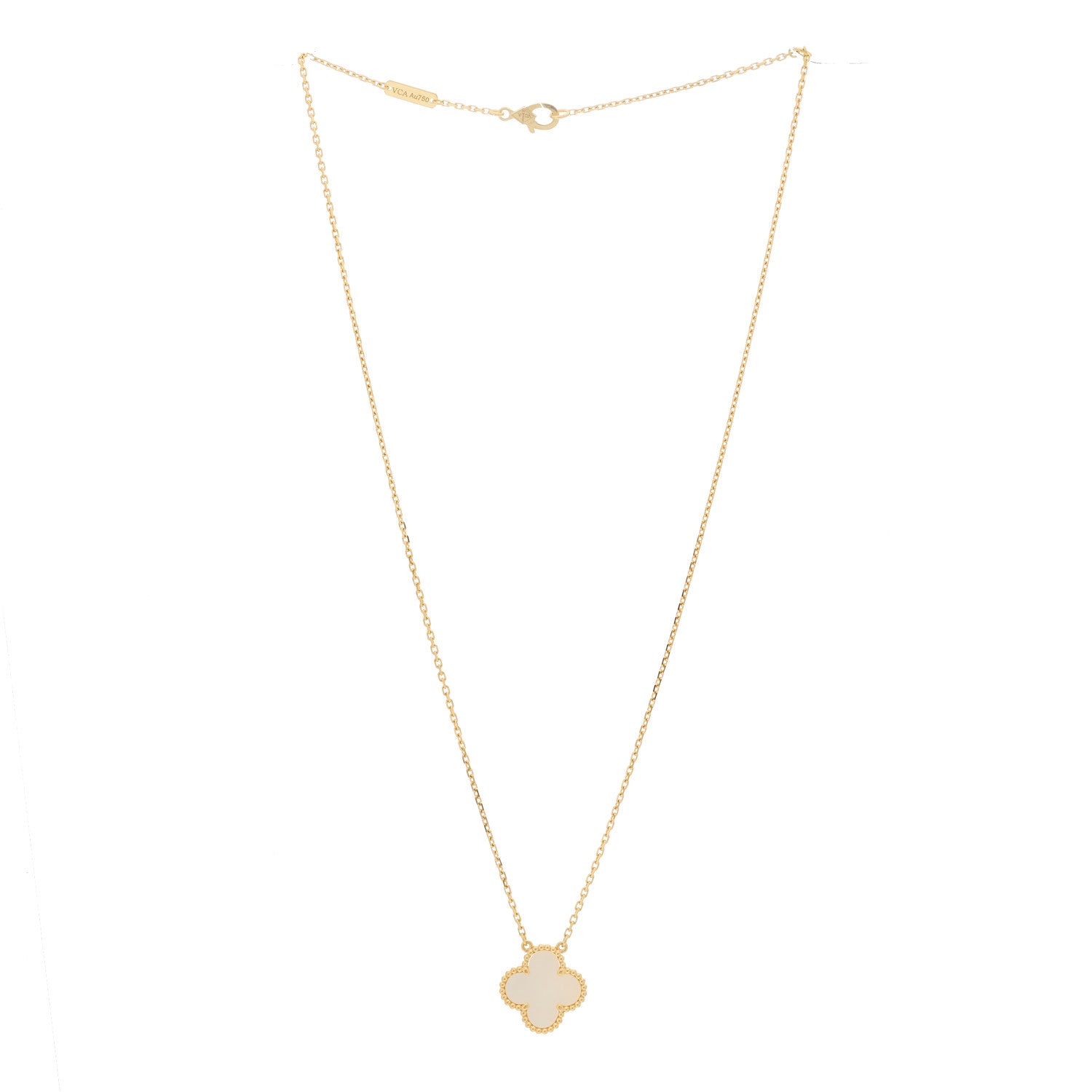 Van Cleef & Arpels 18K Yellow Gold Mother of Pearl Vintage Alhambra Pendant Necklace 3 of 7