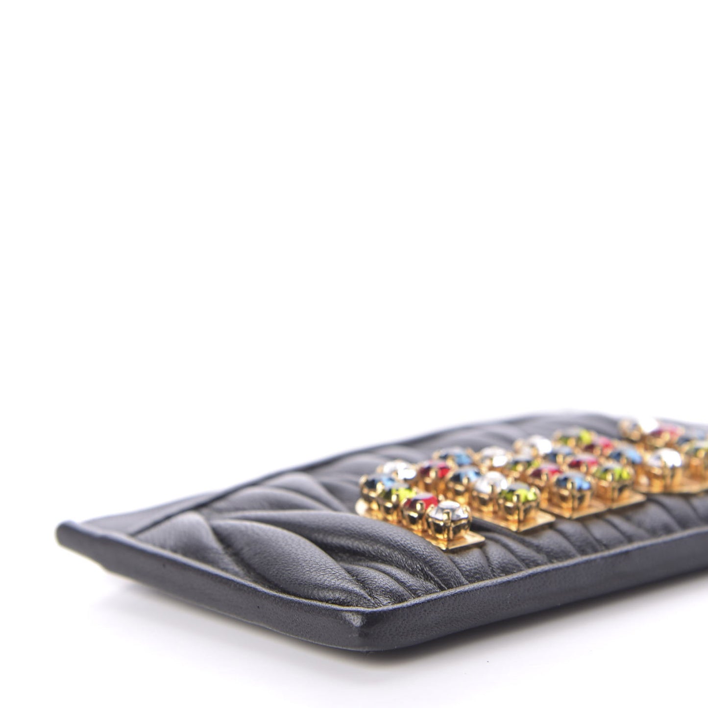 Nappa Matelasse Crystal Miu Card Case Black