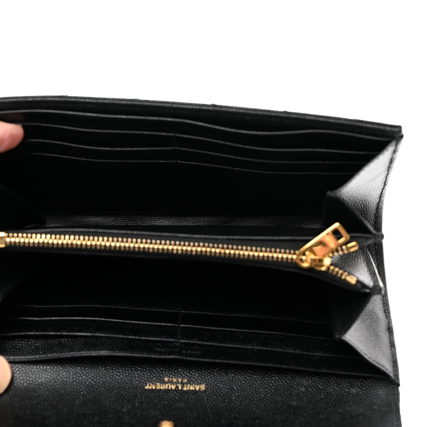 Saint Laurent Grain De Poudre Matelasse Chevron Monogram Flap Wallet Black 5 of 7