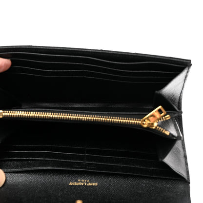 Saint Laurent Grain De Poudre Matelasse Chevron Monogram Flap Wallet Black 5 of 7