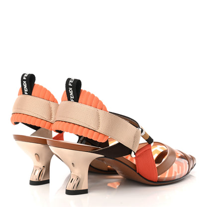 Fendi PVC Vitello FF Colibri 55mm Slingback Pumps 38 Transparent Aranciata Cuoio Avana 4 of 8