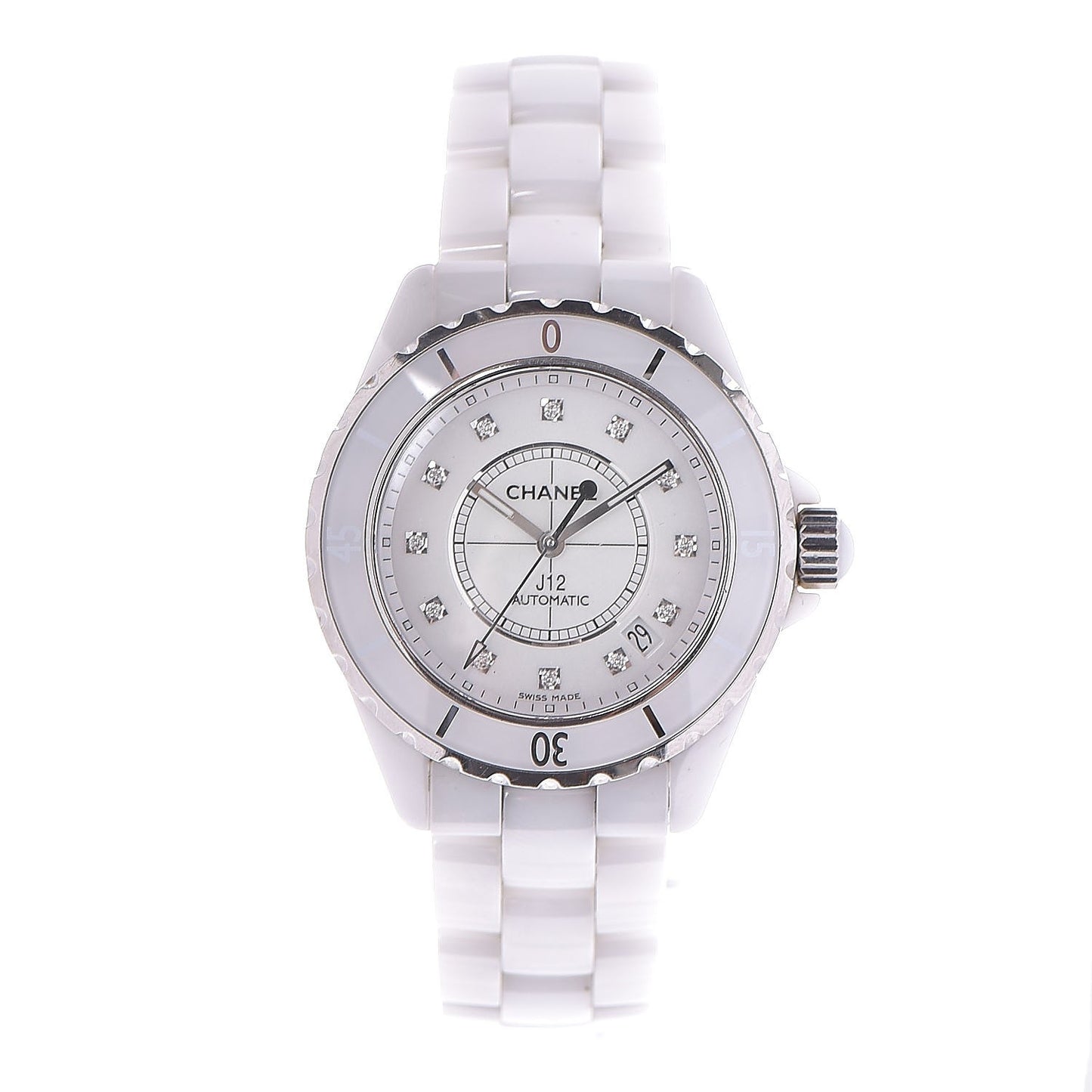 Stainless Steel Ceramic Diamond 38mm J12 Automatic Watch White