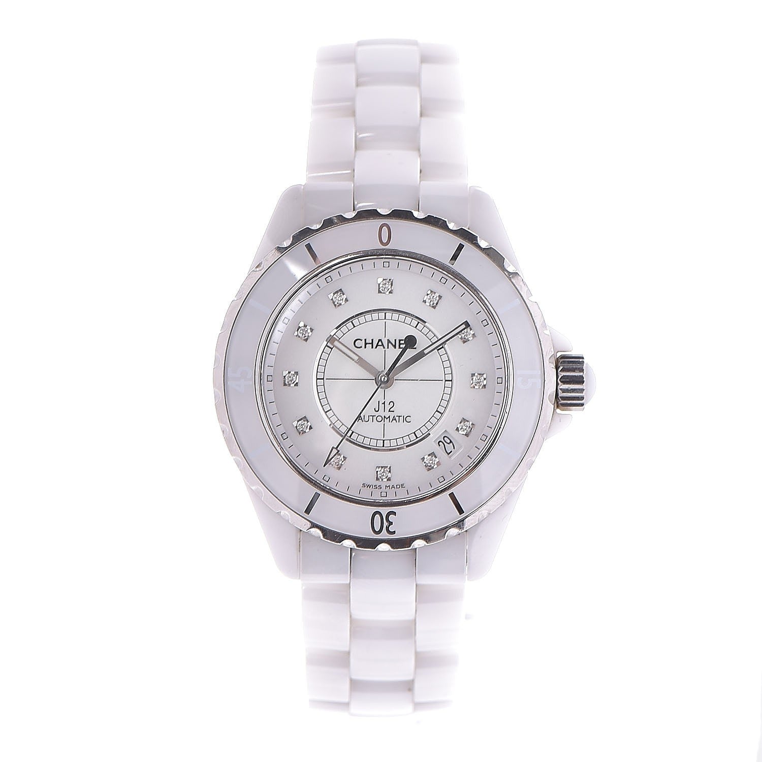 Chanel Stainless Steel Ceramic Diamond 38mm J12 Automatic Watch White 1 of 6