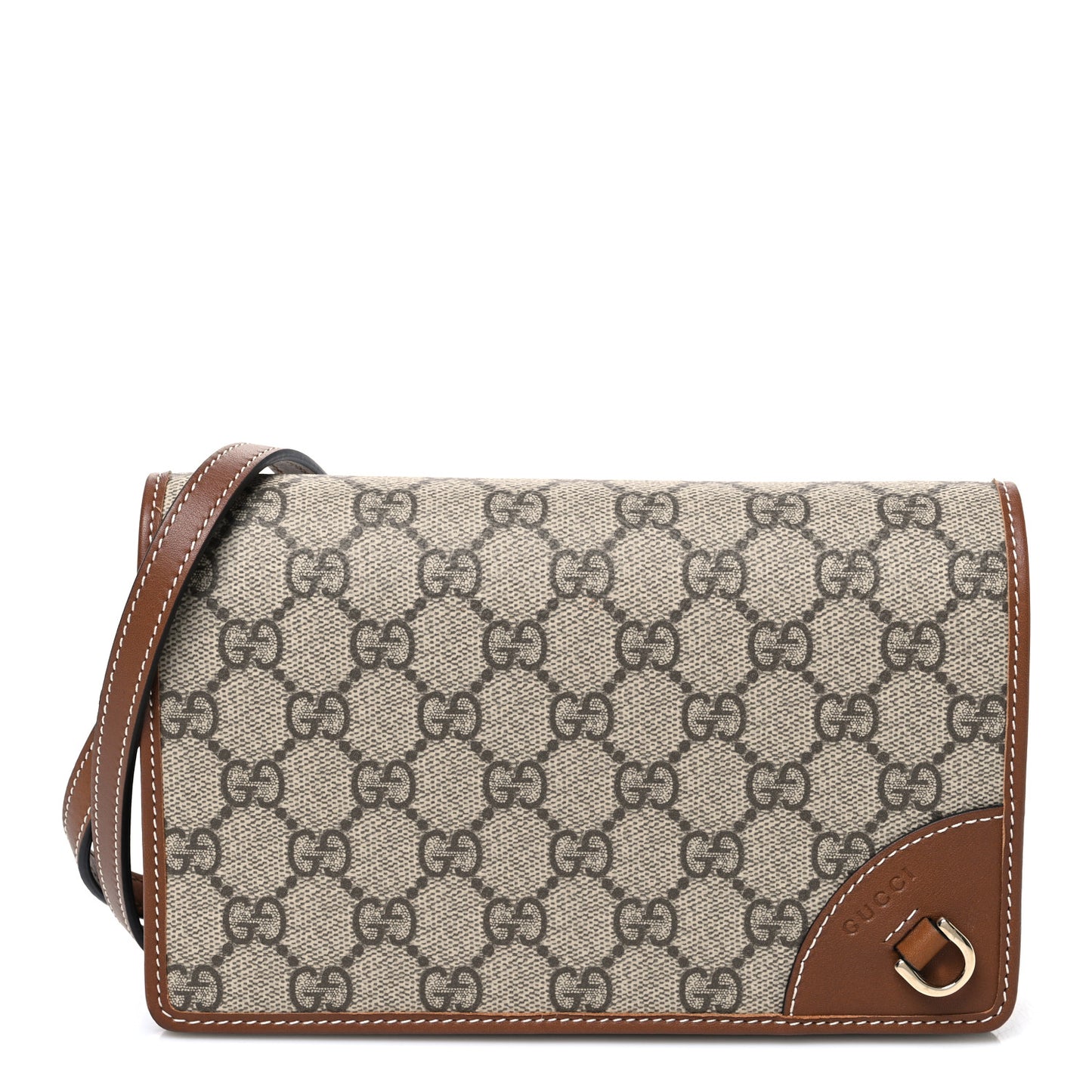 GG Emblem Monogram Wallet With Strap Beige Brown