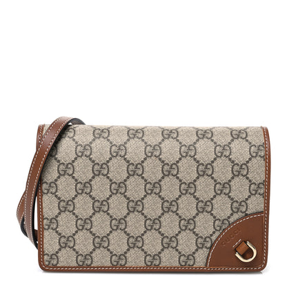 Gucci GG Emblem Monogram Wallet With Strap Beige Brown 1 of 10