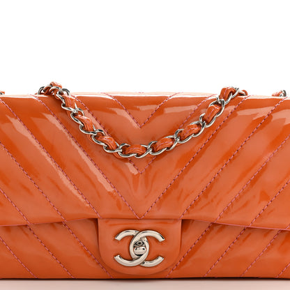 Chanel Patent Calfskin Chevron Quilted East West Flap Orange Pink 8 of 11