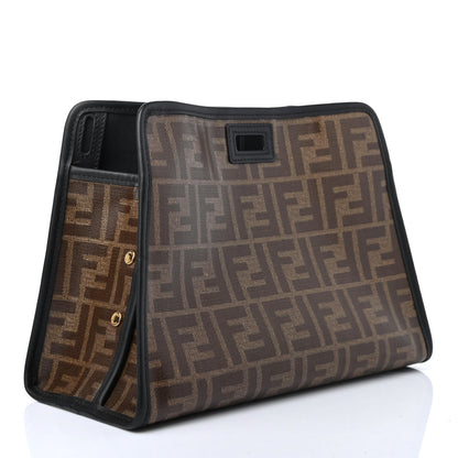 Fendi Glazed Fabric Vitello Century FF 1974 Stamp Patch Mini Peekaboo Defender Cover Mogano Panna Black 2 of 4