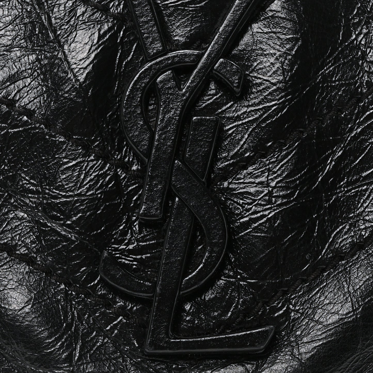 Crinkled Calfskin Matelasse Monogram Medium Niki Chain Satchel Black