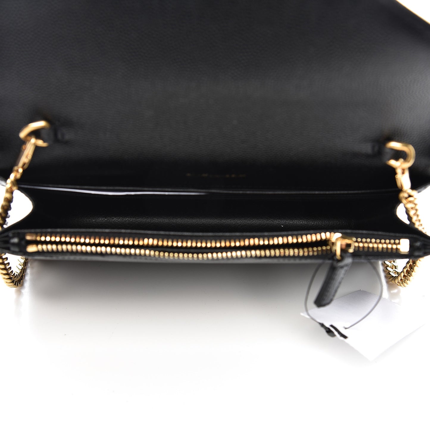 Grain De Poudre Matelasse Chevron Monogram Envelope Chain Wallet Black