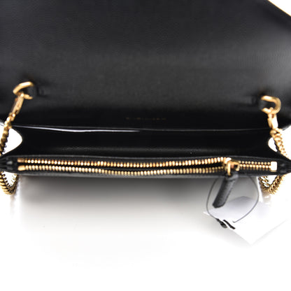 Saint Laurent Grain De Poudre Matelasse Chevron Monogram Envelope Chain Wallet Black 5 of 10