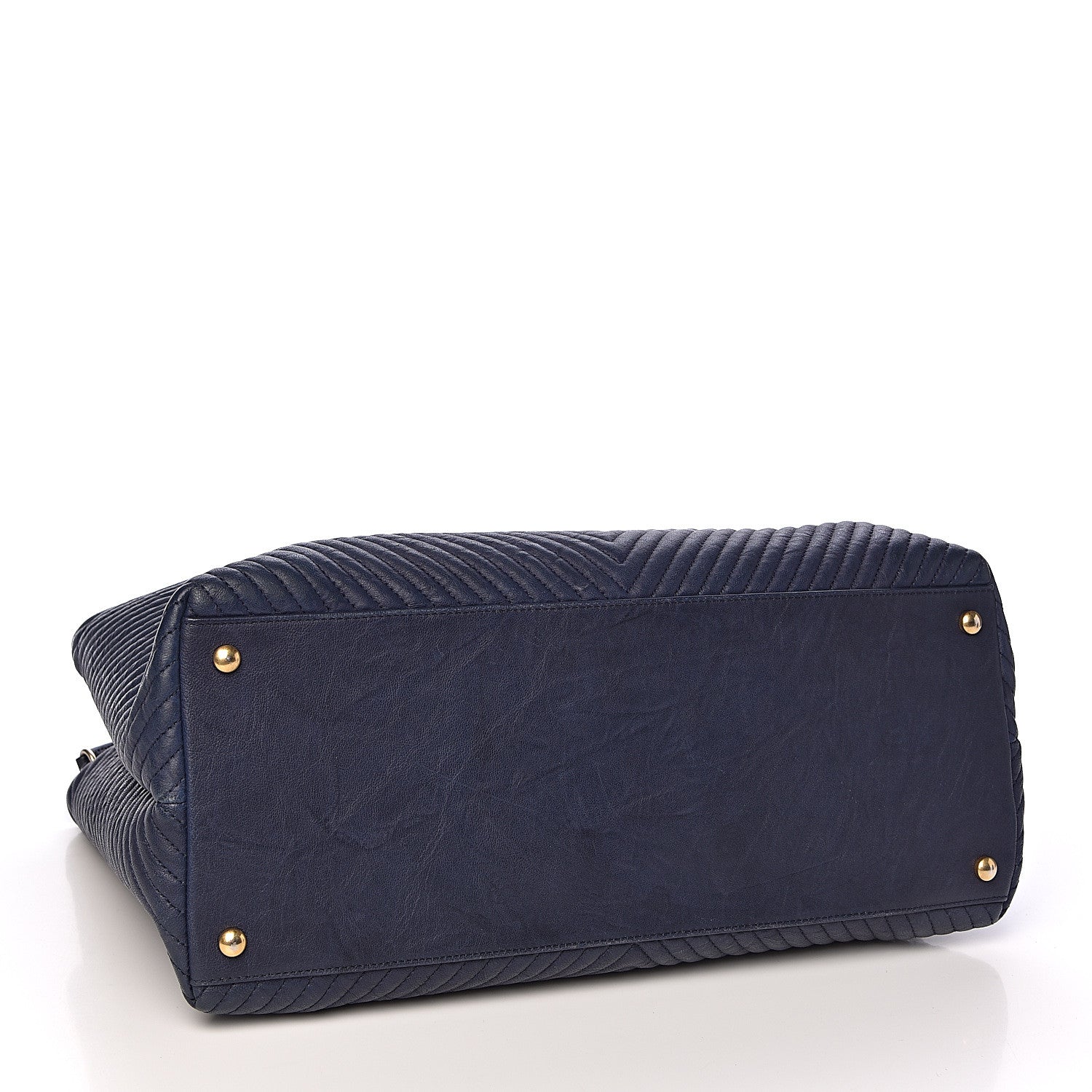 Chanel Wrinkled Lambskin Chevron Quilted Large Surpique Tote Navy Blue 4 of 10