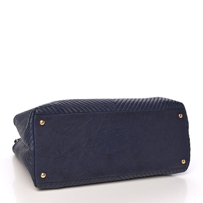 Chanel Wrinkled Lambskin Chevron Quilted Large Surpique Tote Navy Blue 4 of 10