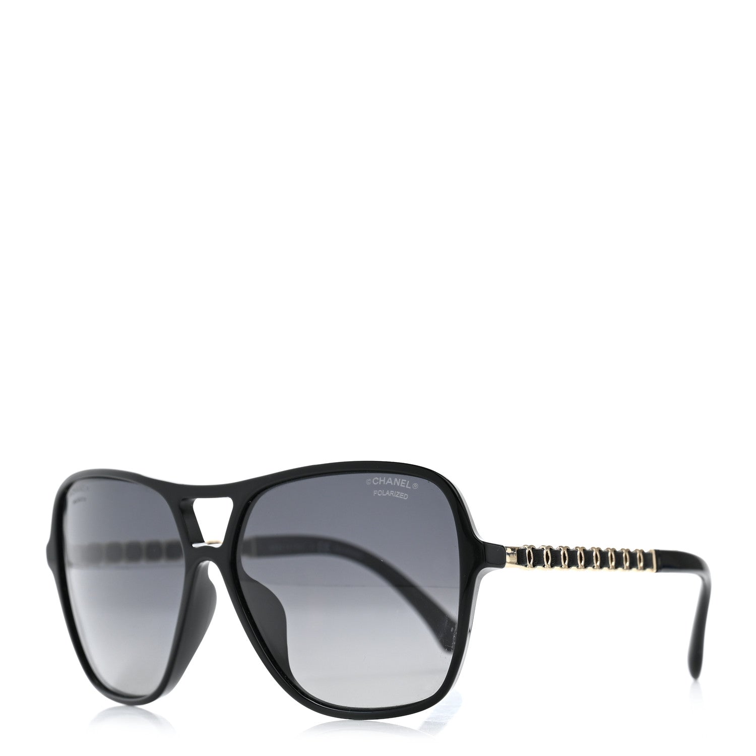 Chanel Metal Calfskin Polarized CC Chain Pilot Sunglasses 5439-Q-A Black 1 of 8