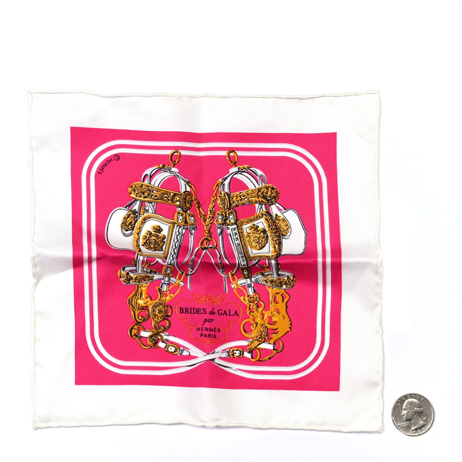Hermes Silk Brides de Gala Nano Scarf 20 White Rose Fuchsia Or 2 of 5