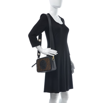Fendi Glazed Fabric Vitello Century F is Fendi FF 1974 Stamp Patch Camera Case Mogano Panna Black 2 of 8